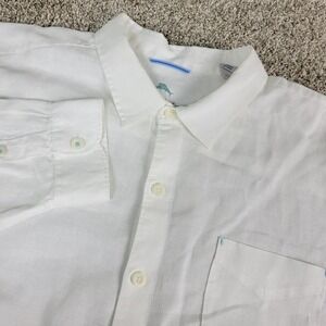 Tommy Bahama Mens 2XL Solid White Button Up Long Sleeve 100% Linen